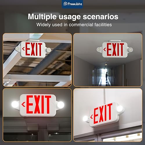 Miniatura 8 de FREELICHT Paquete de 12 señales de salida LED rojas con luces de emergencia combinadas con dos cabezales ajustables, luz de salida de batería de