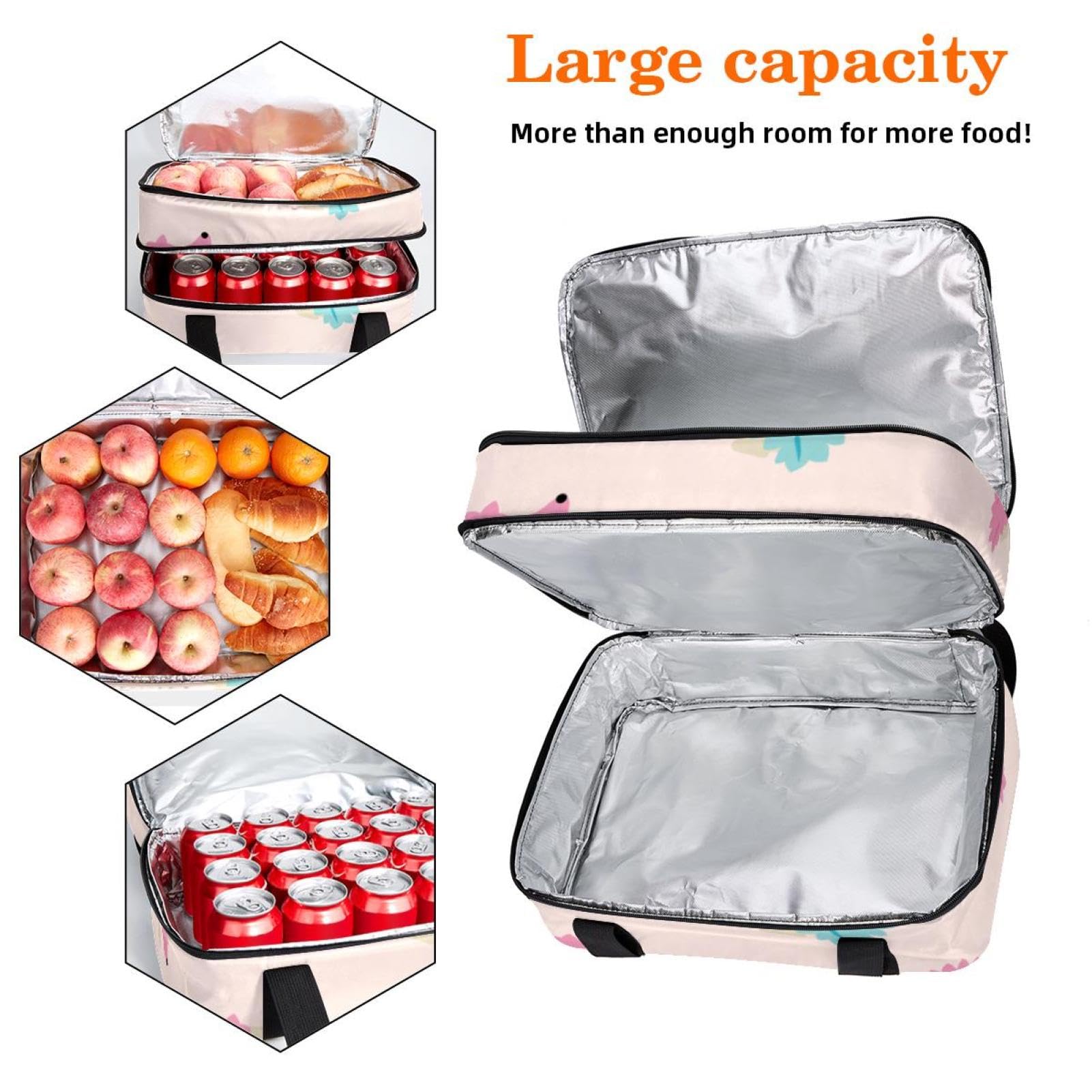 Grand sac à déjeuner isotherme pour homme et femme, double couche, étanche, étanche, réutilisable, sac fourre-tout pour le travail, l'école, le pique-nique, la plage, le camping, les voyages, motif