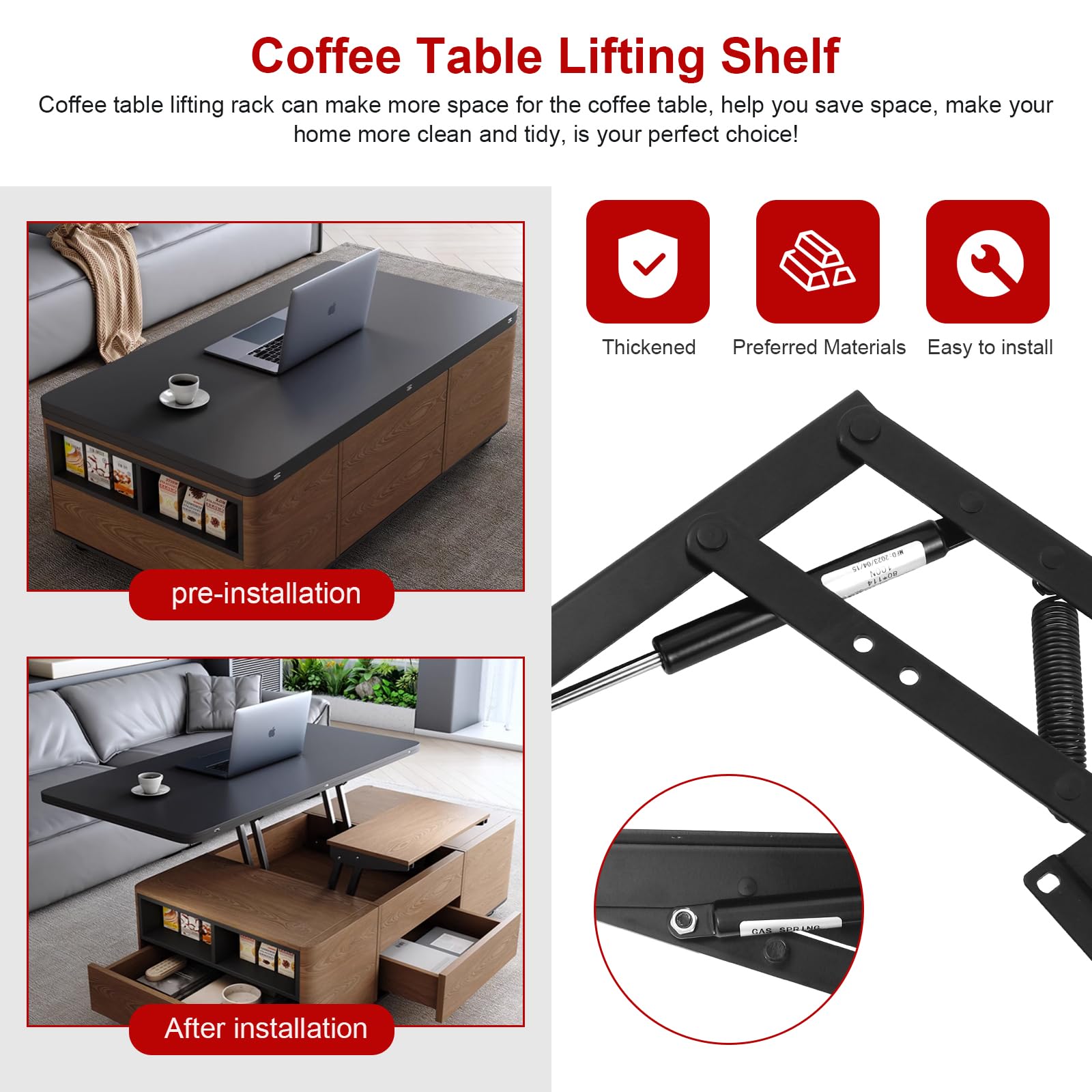 Knpwer 2 Pcs Coffee Table Spring Lift-Up Top Mechanism Hinge, Black, Style 2 - Image 4