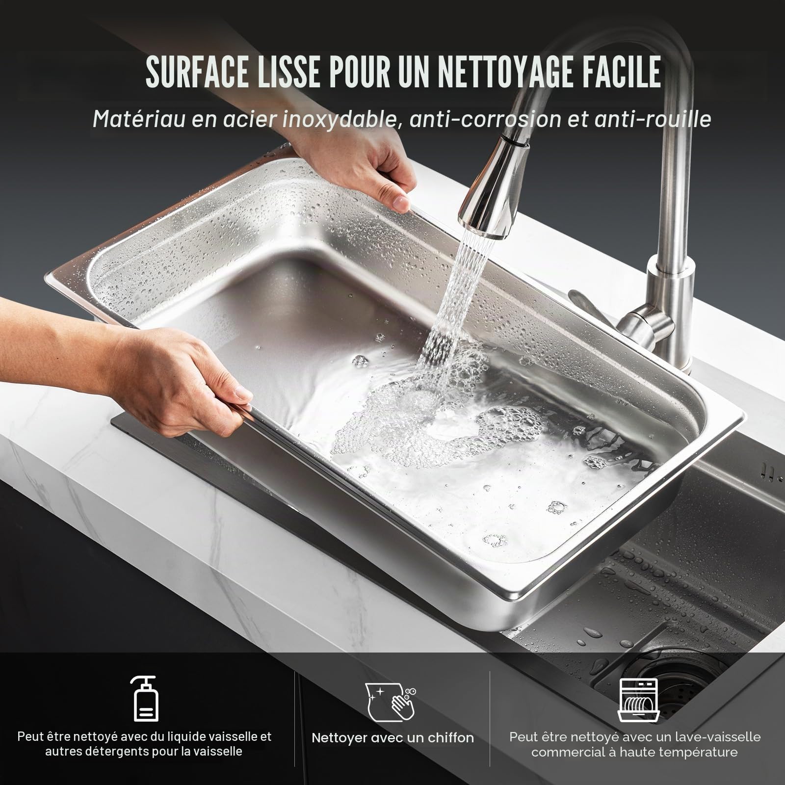 VEVOR Bac Gastronorme GN 1/1 Lot de 4, Récipient Inox pour Bain-marie 0,8 mm d'Épaisseur, Bac Inox Alimentaire avec Couvercle 10,7 cm de Profondeur, pour Chauffe-plats, Stockage, Restauration