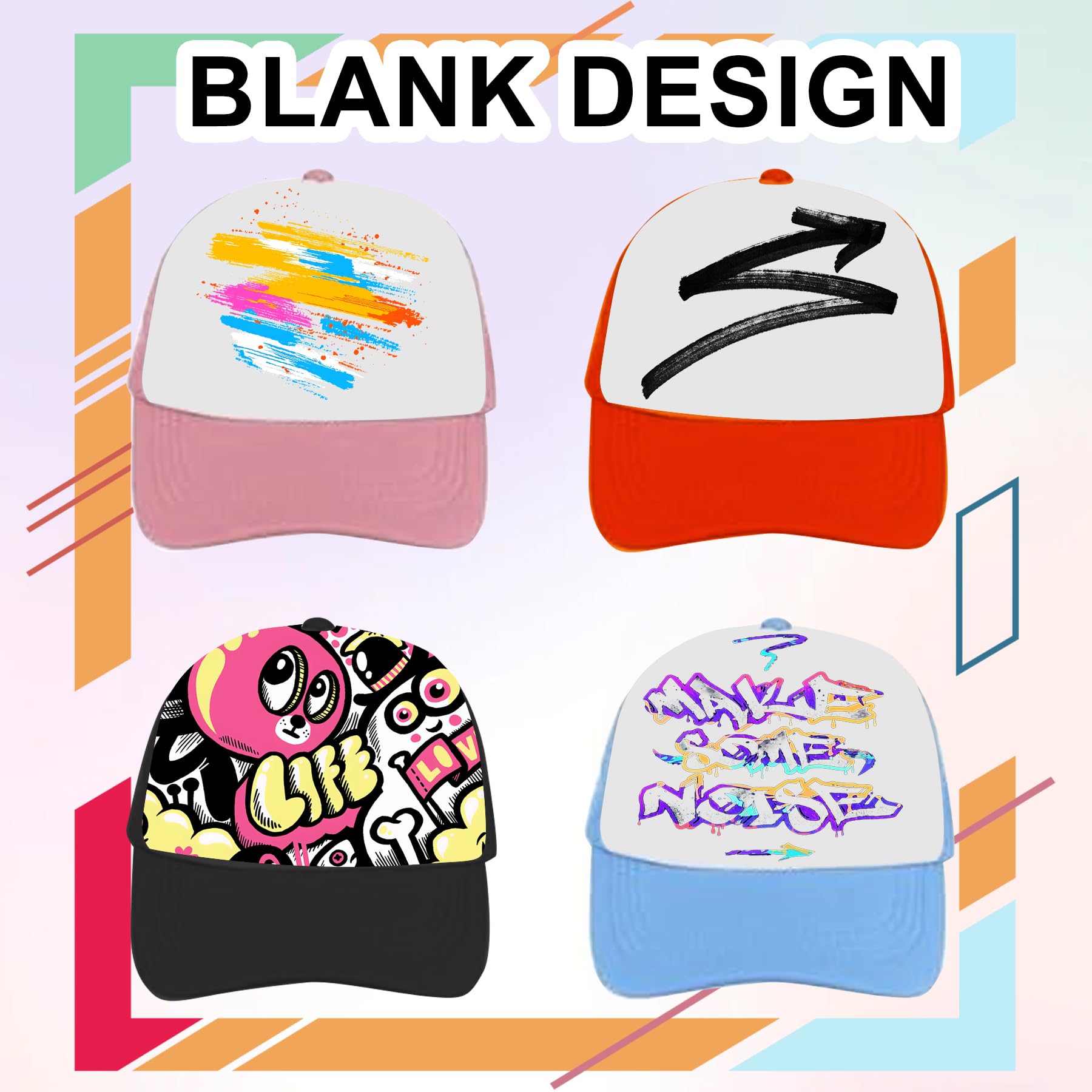 6/12 gorras de camionero a granel de malla en blanco sublimación en blanco gorras de béisbol ajustables para hombres y mujeres, 6piezas Multicolor Sombrero 5