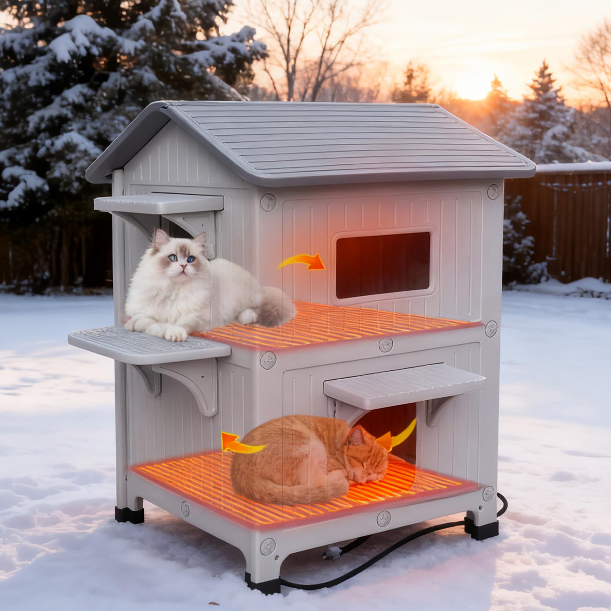Rockever Heated Cat House for Outside in Winter with Escape Door