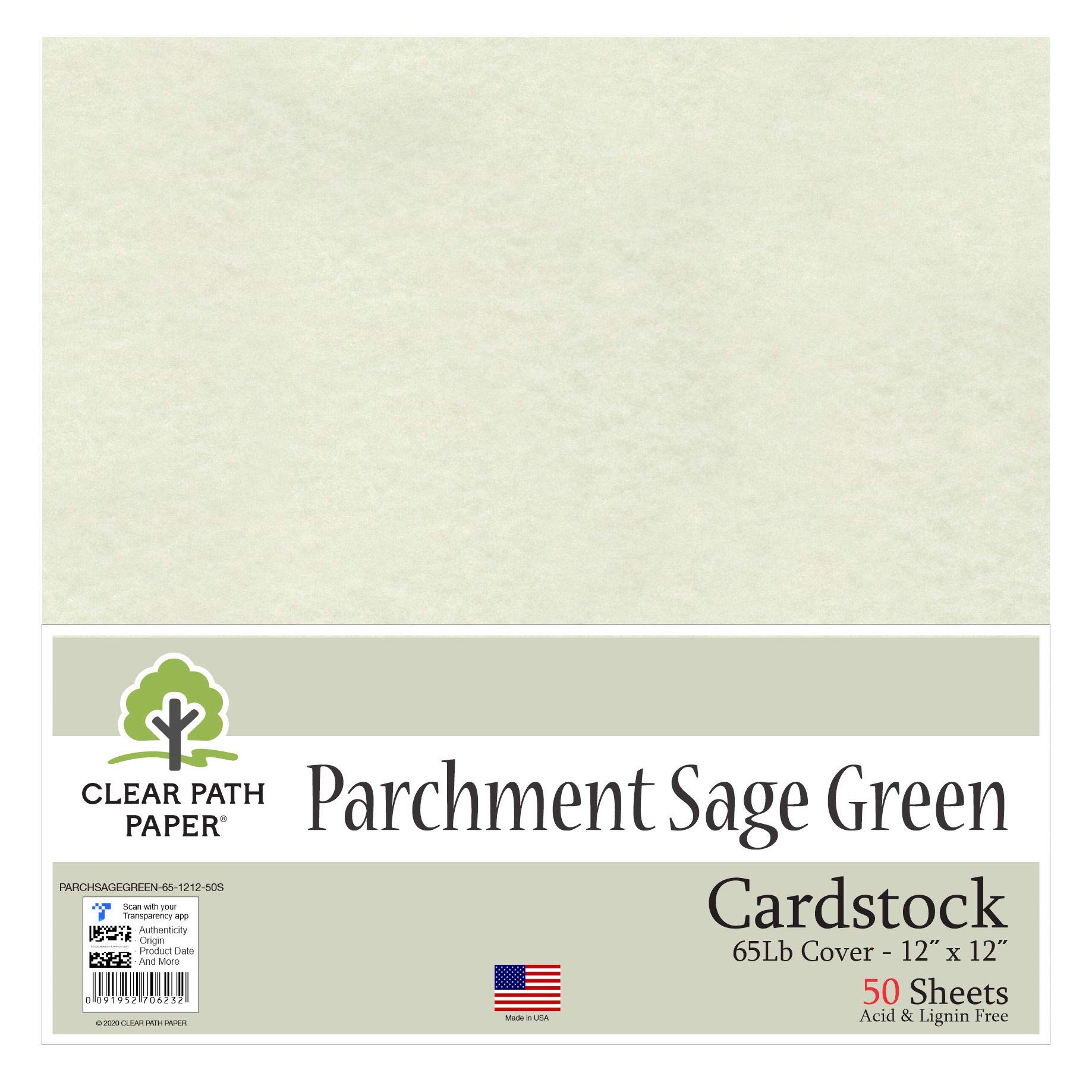 Parchment Sage Green Cardstock - 12 x 12 inch - 65Lb Cover - 50 Sheets - Clear Path Paper