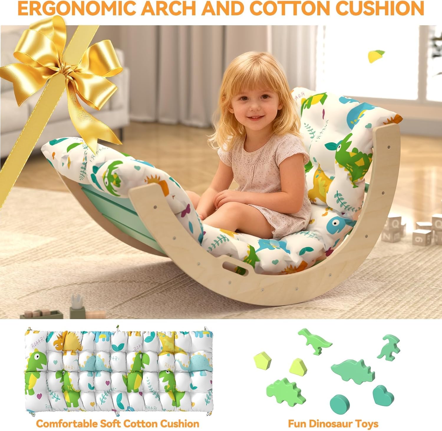 Pikler Triangle Set with Cushion 9 in 1 Climbing Toys for Toddlers 1-3 Indoor Baby Climbing Gym Toddler Montessori Toys Wooden Playground with Maze, Shape Sorting Game, Dinosaur Car