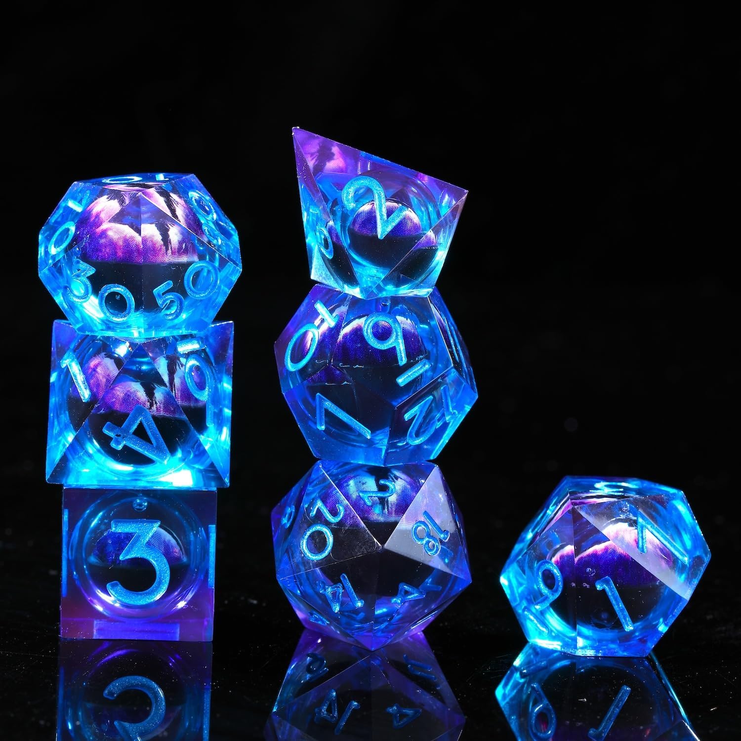 YEMEKO Beholder'S Eye DND Dice- Dragon Eye Liquid Core Sharp Edge Handmade Dice Set for Dungeons and Dragons Ttrpg, Multi-Sided RPG Polyhedral Resin Roleplaying(Blue Purple