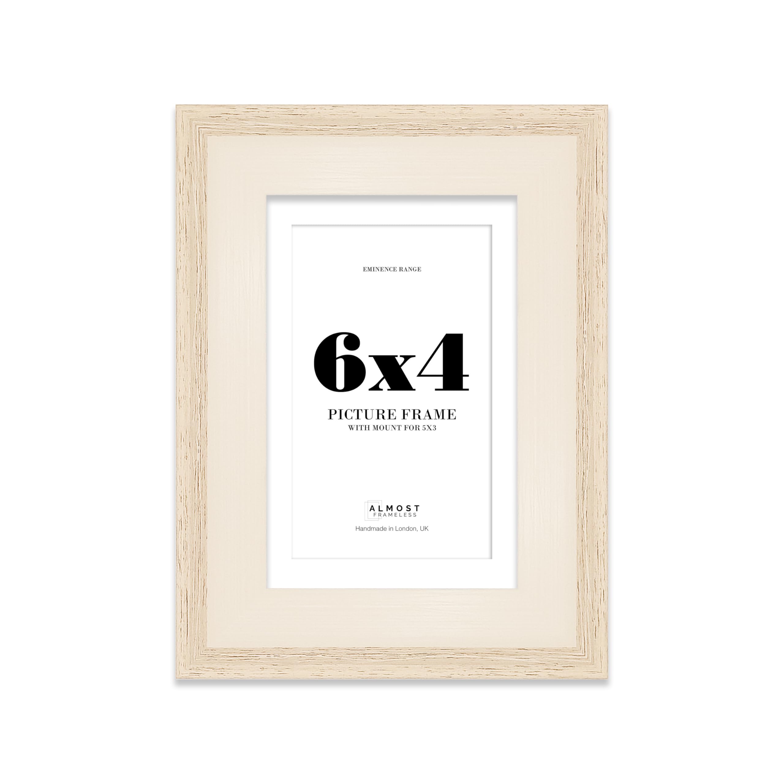 6x4" Oak Picture Frame with 5x3" Mount - Shabby Chic Photo Frame with Distressed Finish, Wall Hooks and Kickstand, 32mm Edge - 1 Pack