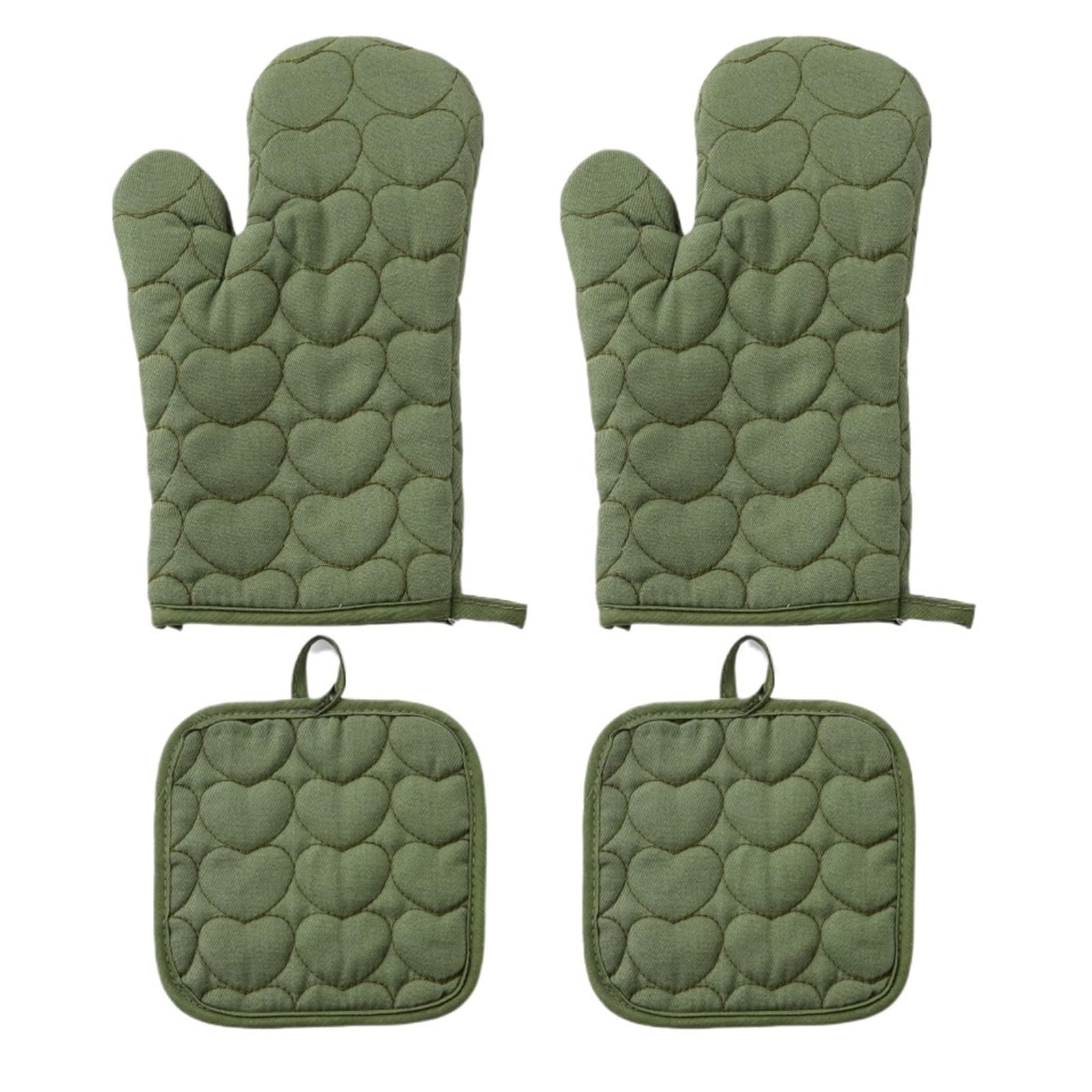 Gants de cuisine résistants à la chaleur lot de 4 pièces avec coussinets de four verts