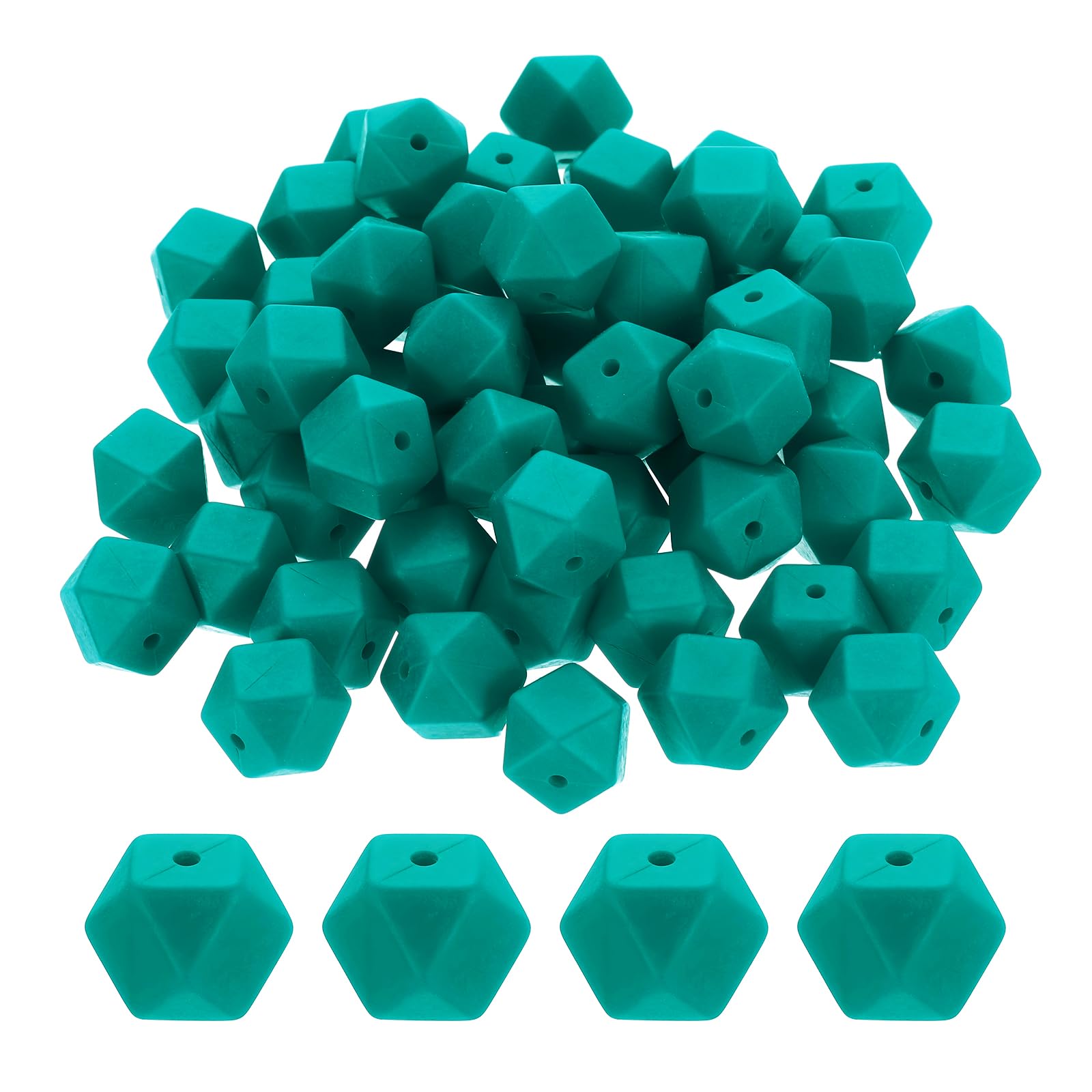 Perles focales hexagonales en caoutchouc vert foncé 14mm pour loisirs créatifs x90