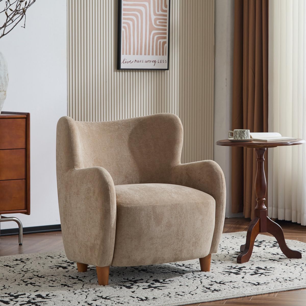 Reshami Wing Back Fabric Upholstered Accent Chair – Elegant & Comfortable Seating for Living Room or Bedroom (Camel)-image-34