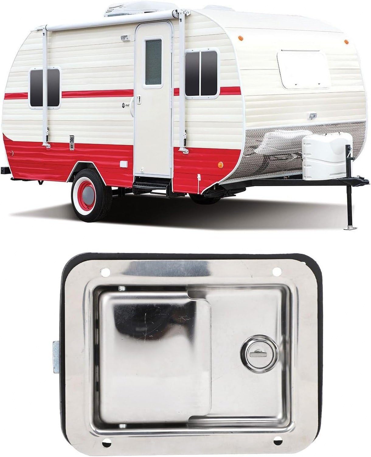 Klamka Zamek Skrzyni Narzędziowej 140x108 mm Stal Szlachetna Polerowana, Zamek Wpuszczany Do Skrzyni Pickup, Przyczepy, RV, UTV, ATV