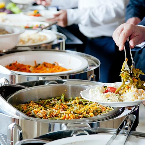 Miniatura 2 de Juego de bufé redondo de 6 cuartos de galón, calentador de catering para servidor, con parte superior enrollable, chafer comercial para catering