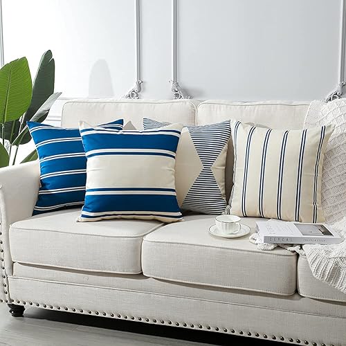 Miniatura 4 de OTOSTAR Fundas de almohada impermeables para exteriores de 18 x 18 pulgadas, diseño geométrico moderno, fundas decorativas cuadradas, paquete de 4