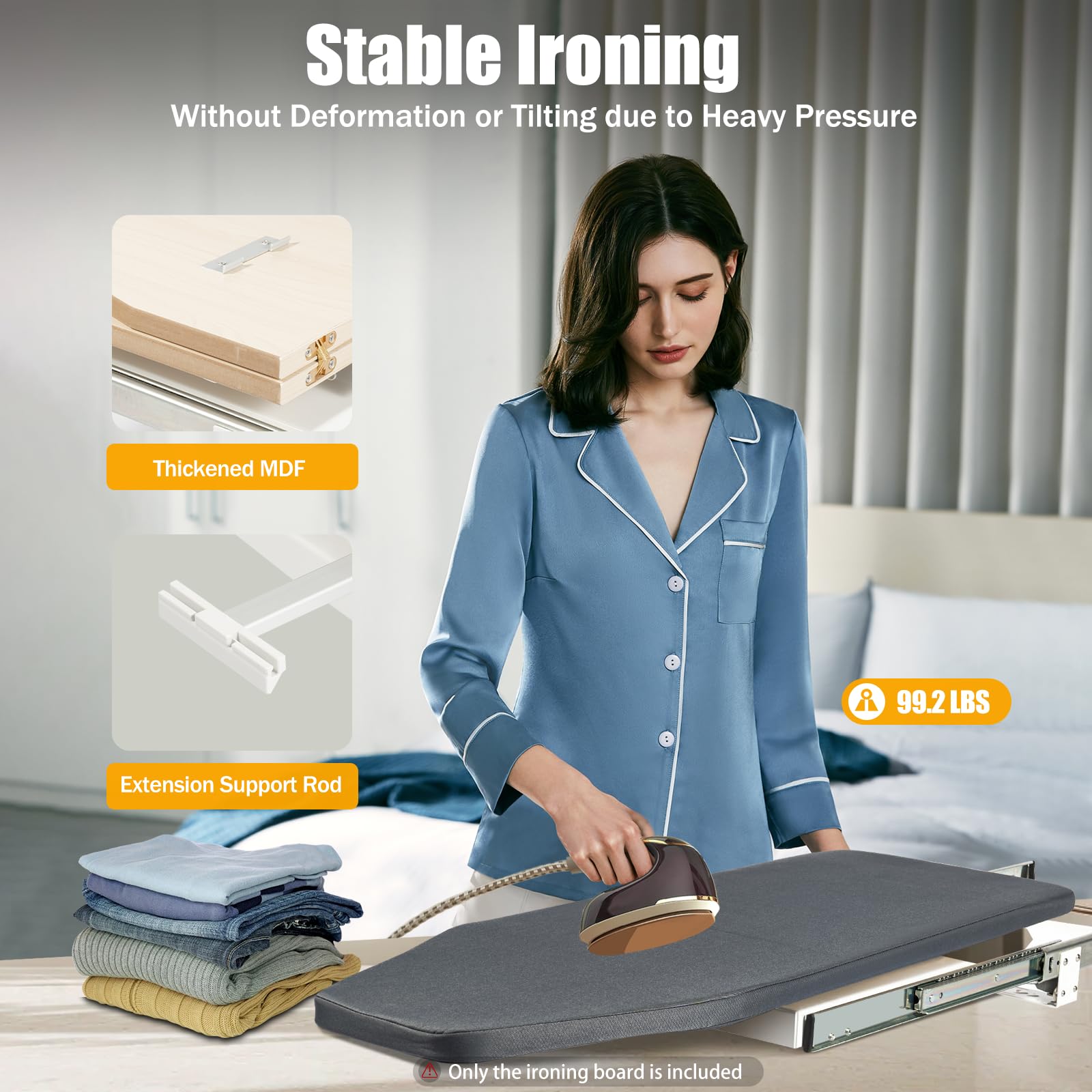 Retractable Ironing Board, 180° Swivel Pull Out Ironing Board Closet with Removable Cover, Foldable Ironing Station in Cabinet, Board Size 31.5