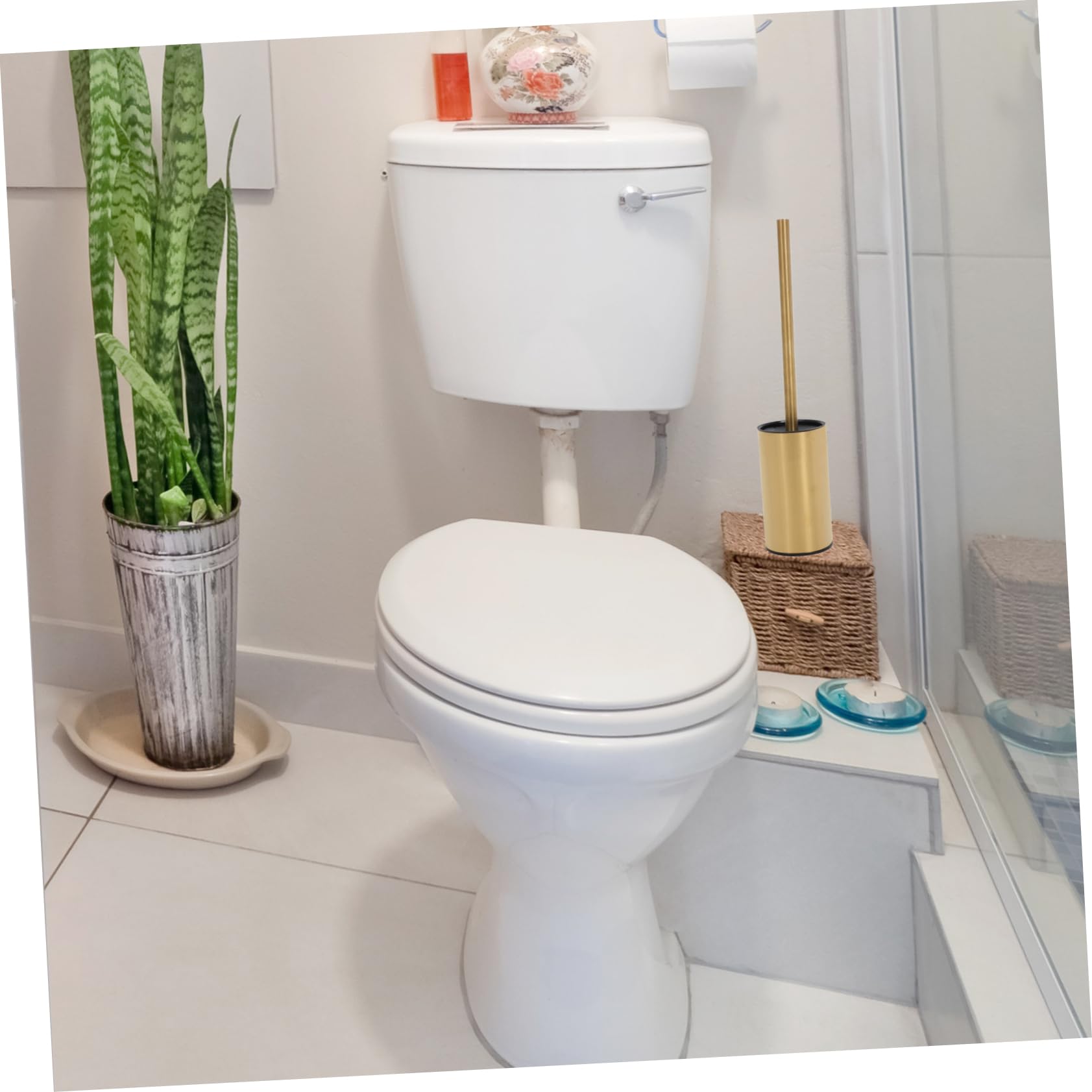 Didiseaon Portaescobillas de Baño de Acero Inoxidable, Cepillo de Inodoro con Soporte, Diseño Moderno, Secado Rápido y Mango Largo para Hotel y Centro Comercial