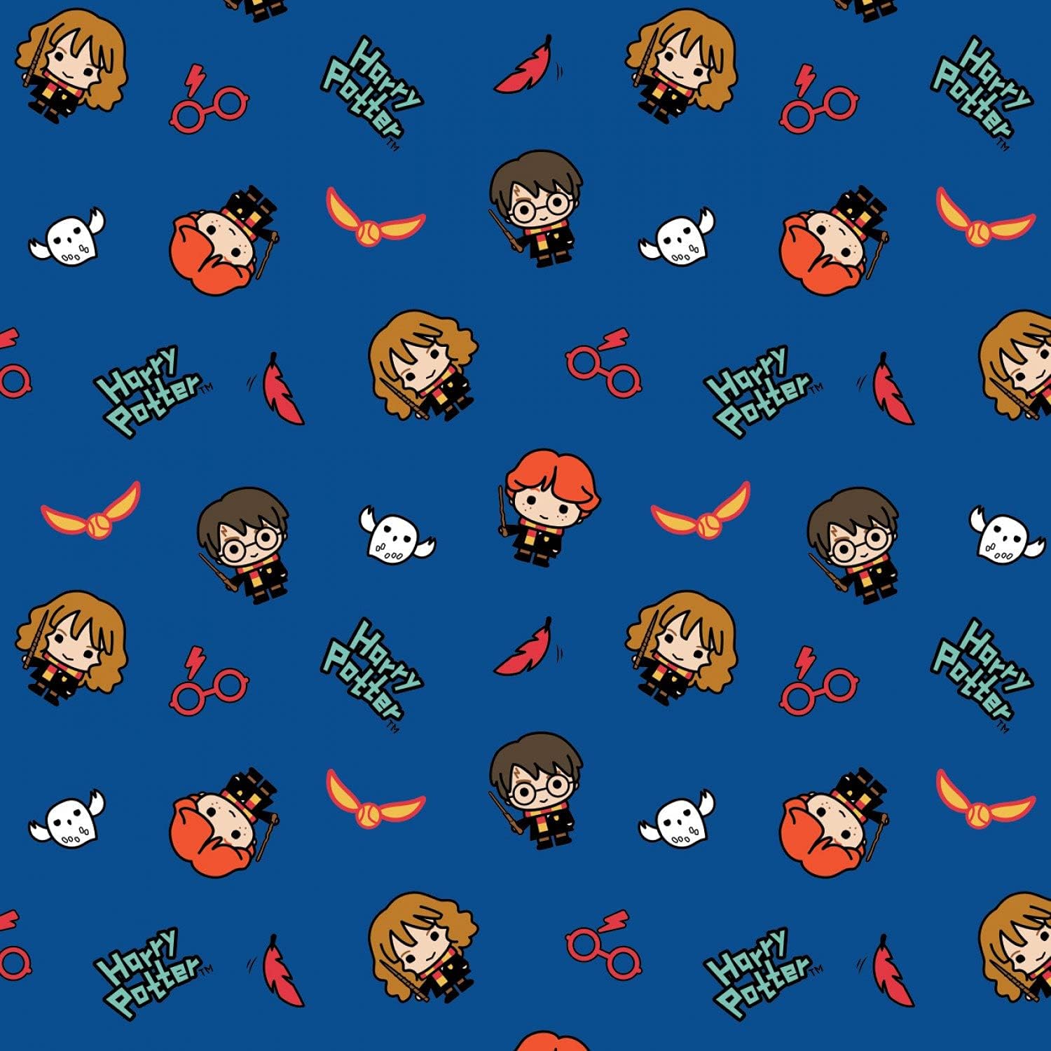 Harry Potter Fabric Kawaii Trio Toss in Blue Premium Quality 100% Cotton Fabric by The Yard