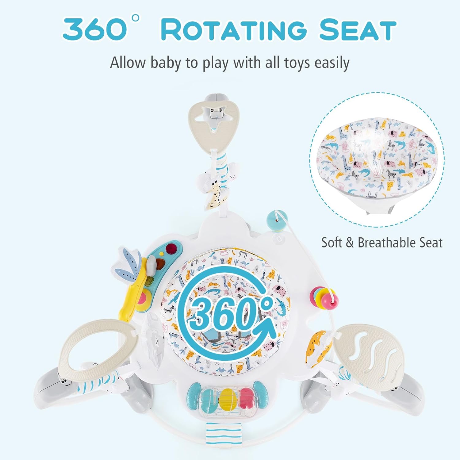 Overhead view of the 360-degree rotating seat in the INFANS Baby Activity Center.