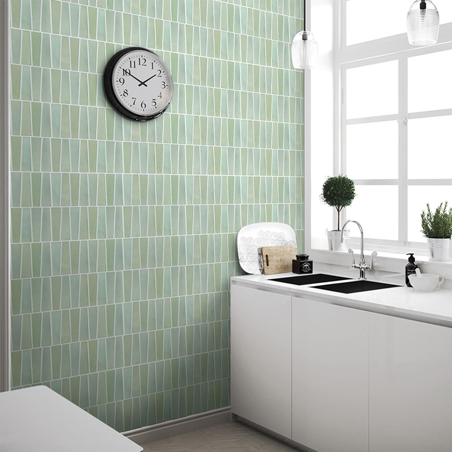 Commomy Azulejos adhesivos 3D verde claro, 10 unidades, 30 cm x 30 cm, mate