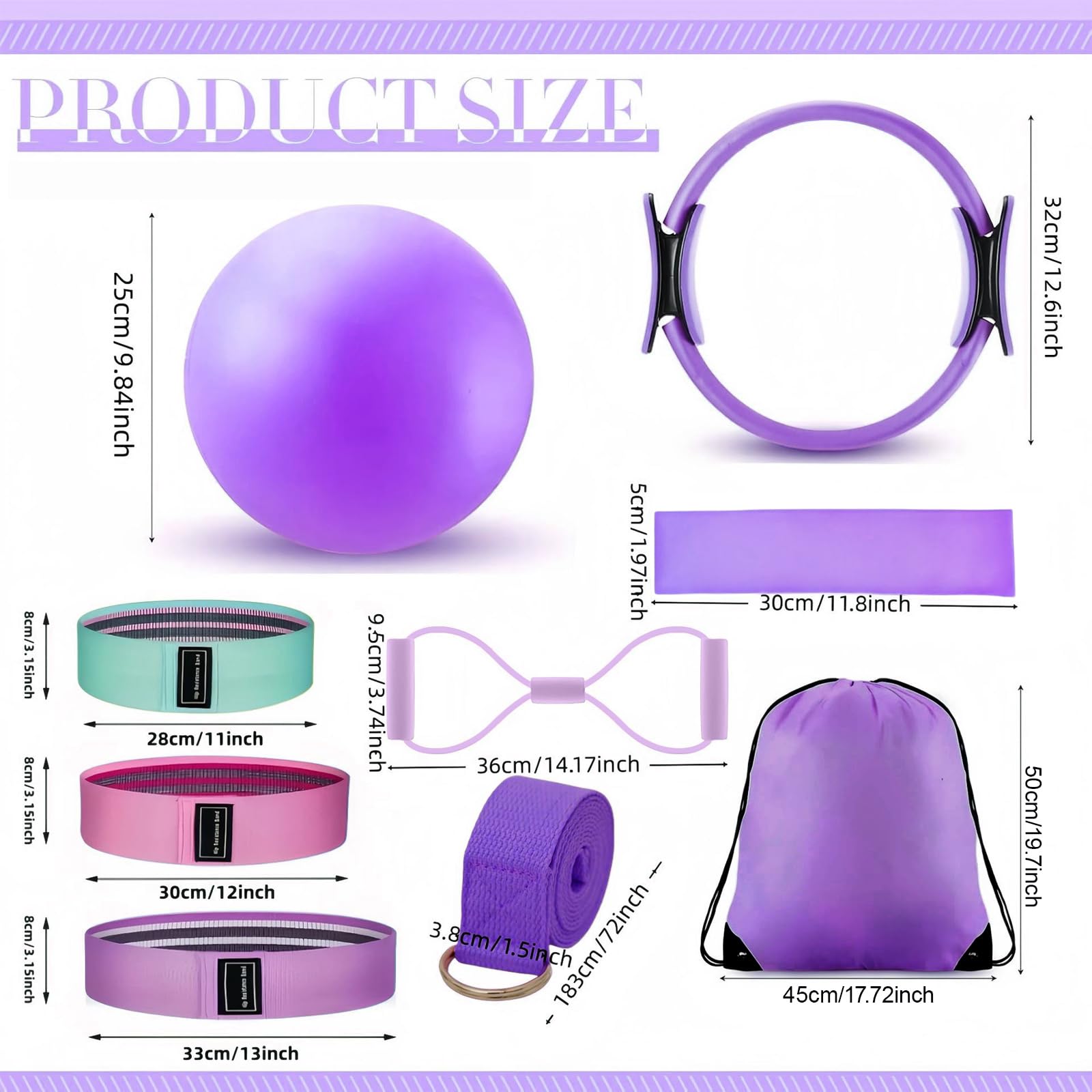 Kit de Pilates à Domicile pour Femmes : Ballon et Anneau de Pilates, Bandes de résistance, Anneau d'entraînement, équipement de Fitness à Domicile pour Le renforcement (Femmes et Hommes)