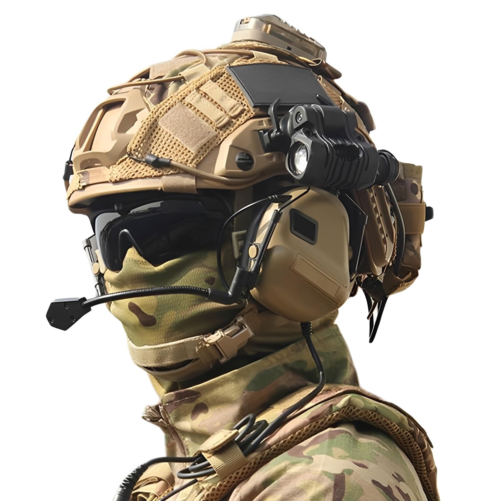 Casco Táctico Fast Airsoft con Auriculares Tácticos, Gafas Protectoras Antivaho, Luz Señalización Y Linterna Funda Desmontable For Casco For Caza, Paintball Y Cosplay