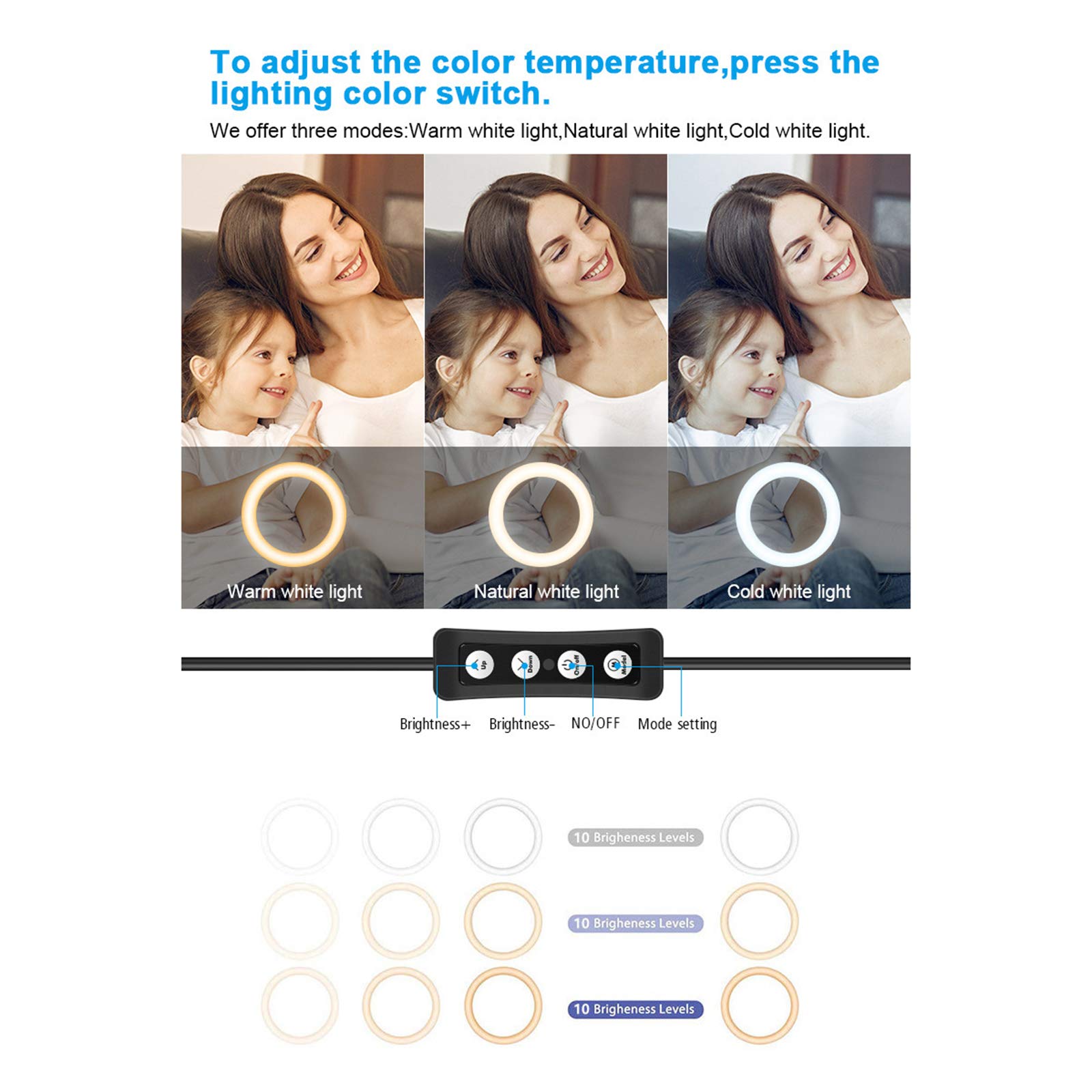 Luce LED Anello Treppiedi 14" Lampada Anulare Regolabile con Treppiede da 130cm per Youtube, tik tok, Trucco, Fotografia, 3 Phone Holder per iPhone/Android