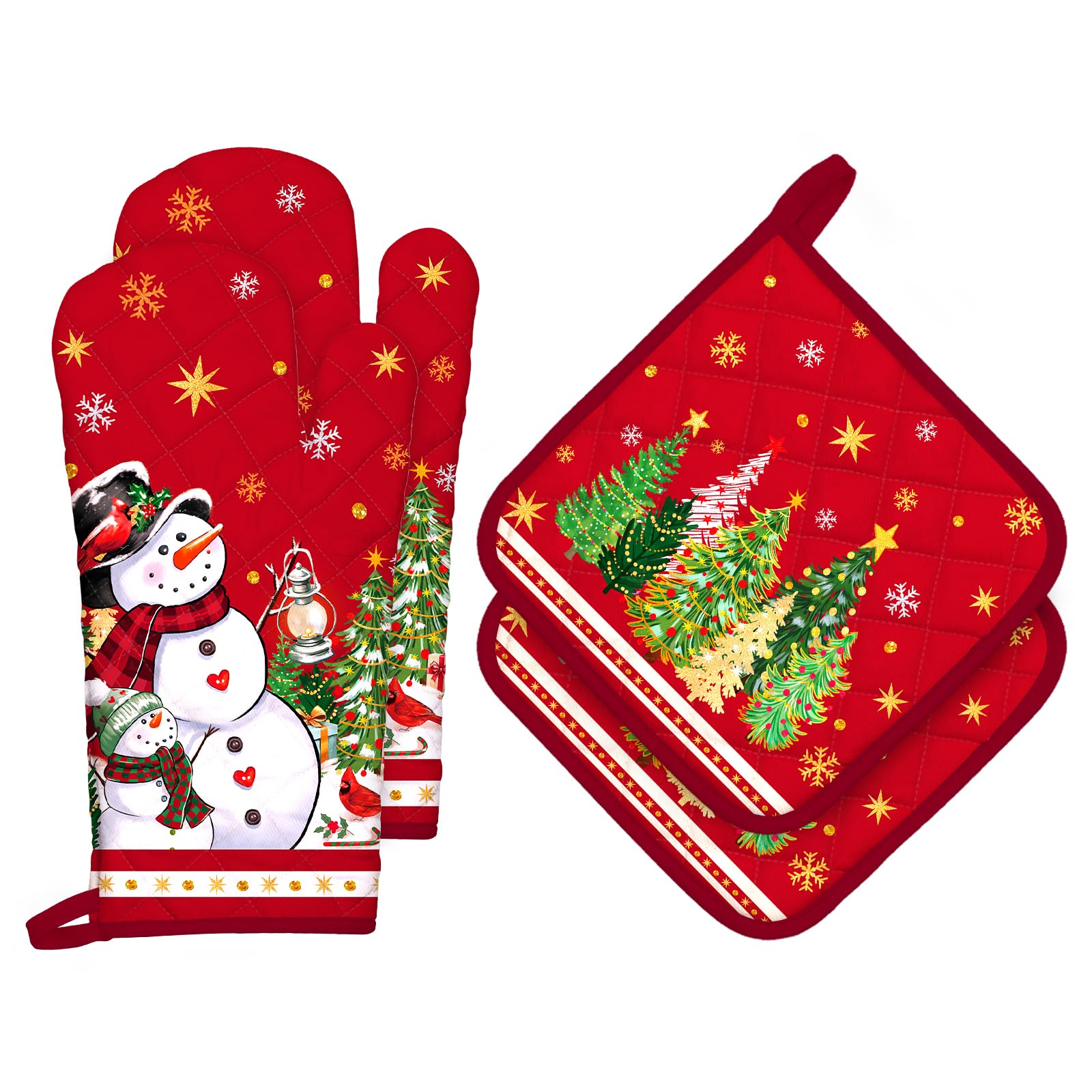 Arquiel White Gold Marble Oven Mitts and Pot Holders -100% Cotton, Heat Resistant Extra Long Oven Gloves & Hot Pads for Cooking BBQ Grilling Baking Gift, Set of 4 — image 1