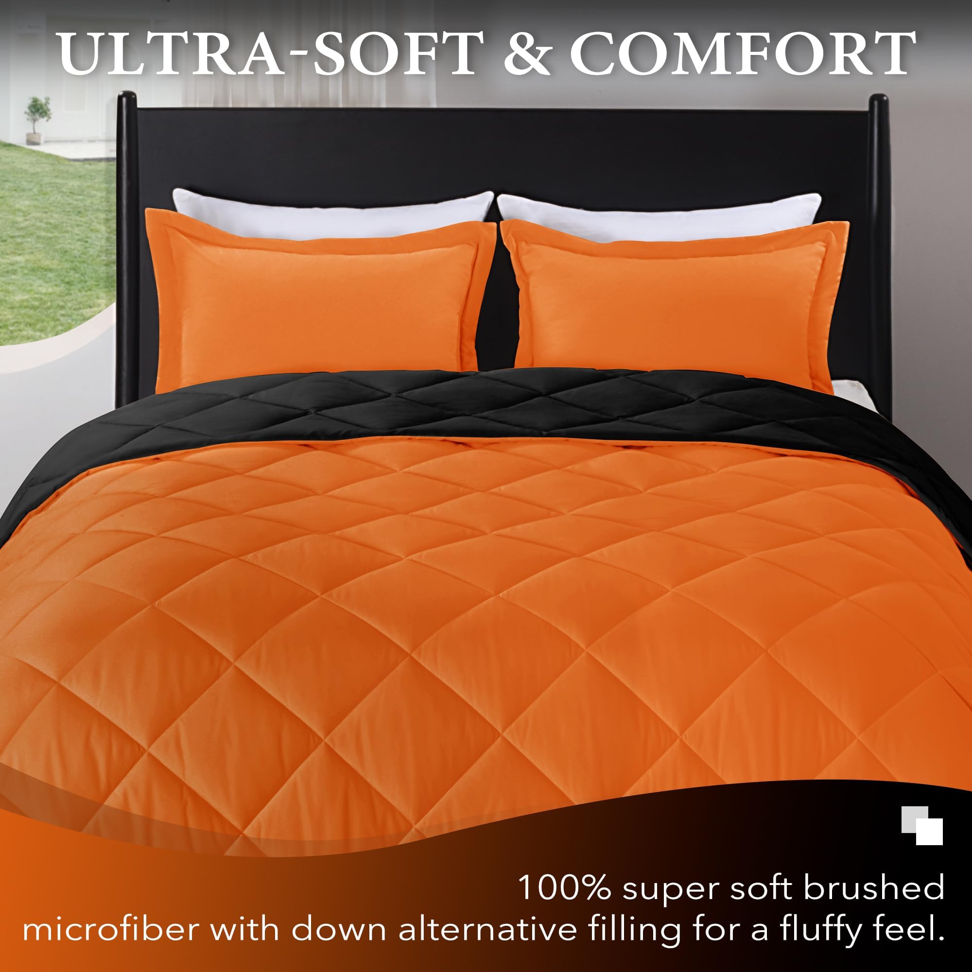 downluxe Queen Comforter Set - Orange and Black Queen Comforter, Soft Bedding Sets for All Seasons -3 Pieces - 1 Comforter (88"x92") and 2 Pillow Shams(20"x26")