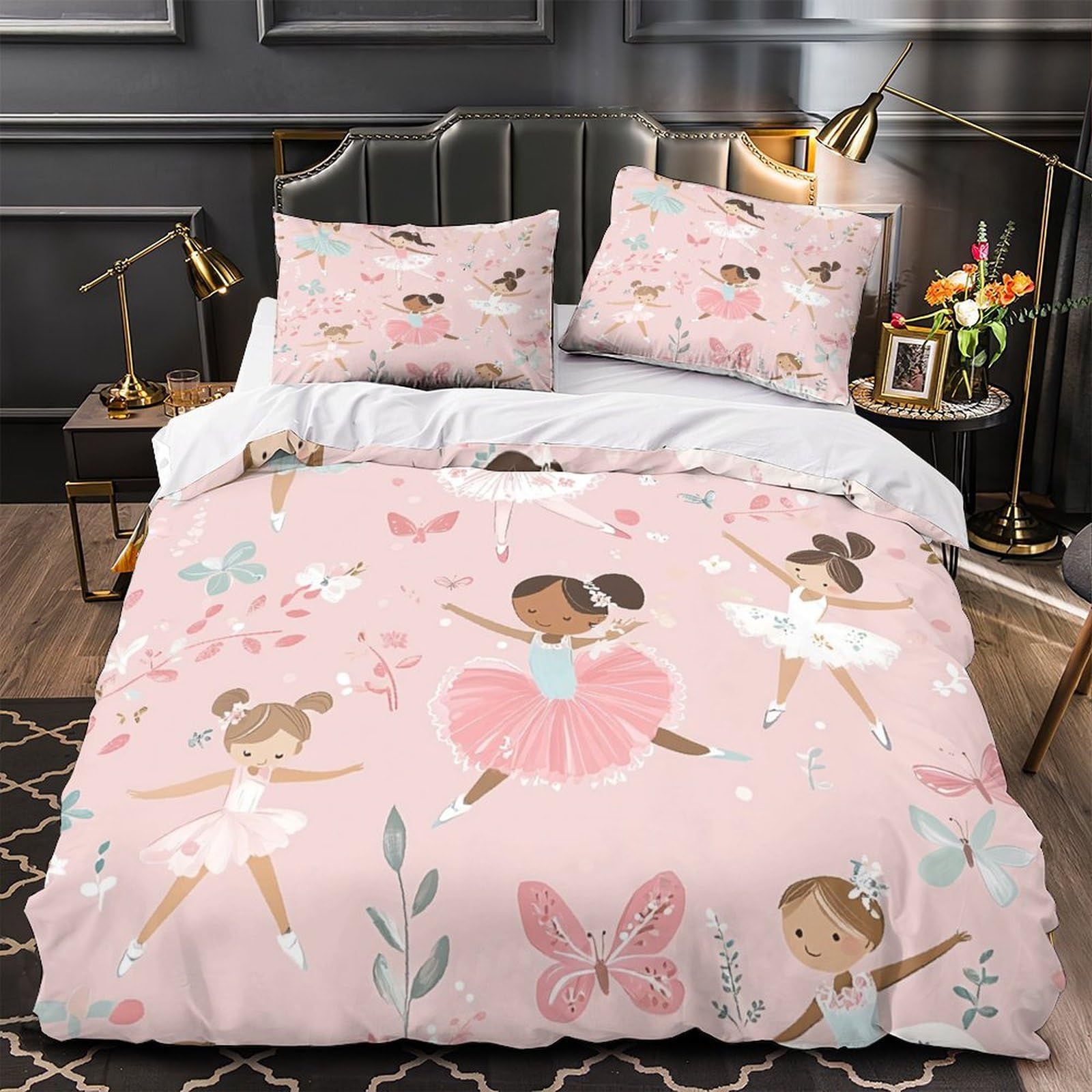 Housse de couette danseuse de ballet 260x220 cm avec parure de lit microfibre pour fille