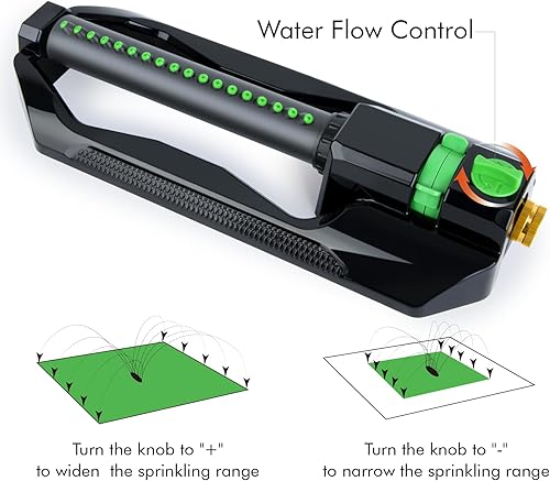 Miniatura 5 de RESTMO - Aspersor oscilante resistente con base de metal, sistema de riego de césped con control de flujo ajustable, cubre hasta 3,600 pies