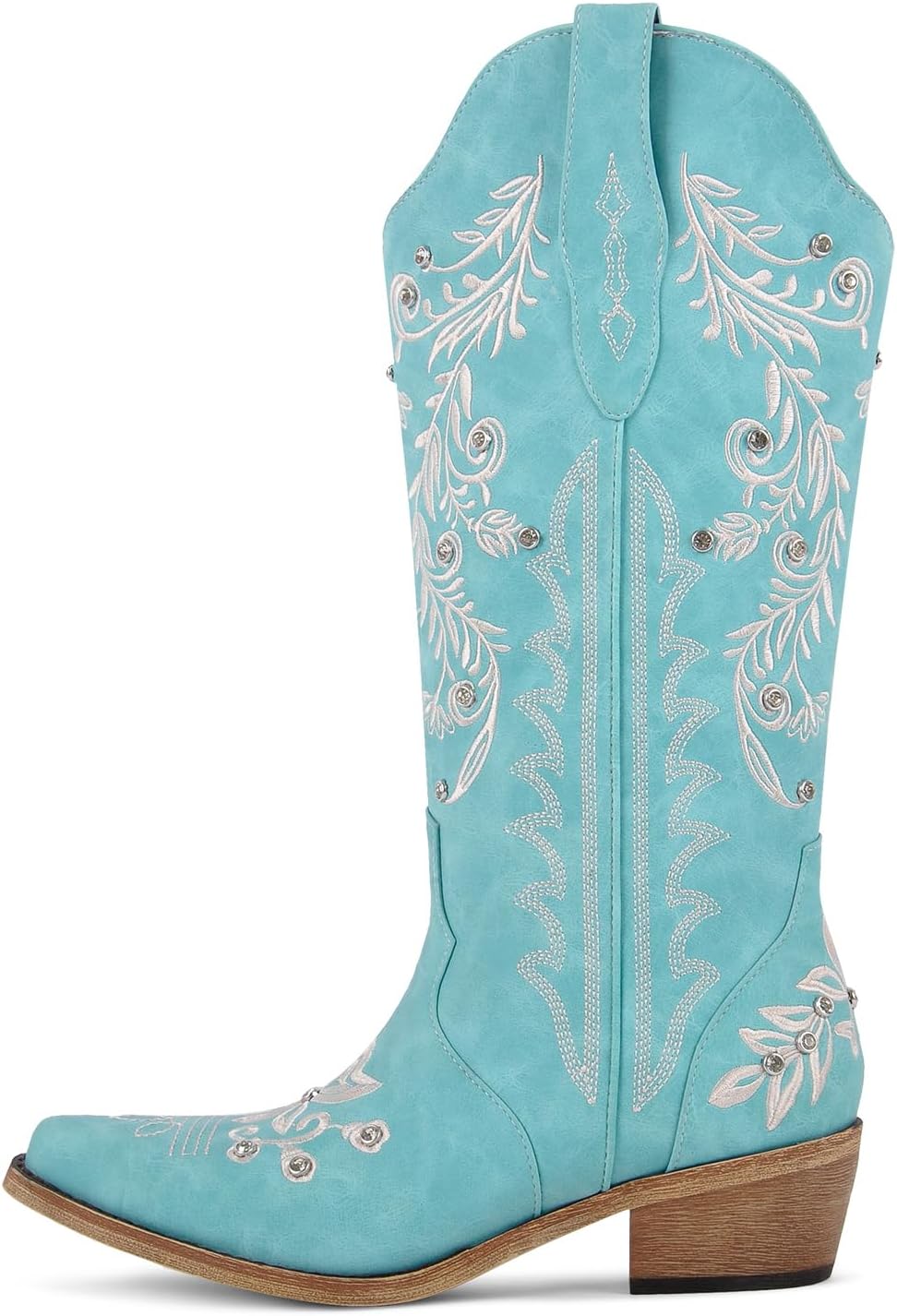 Rhinestone Studded Western Cowboy Boots for Women Mid Calf Embroidered