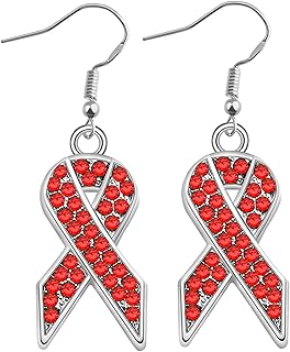 AIDS HIV Awareness Jewelry Red Awareness Ribbon Earrings AIDS Awareness HIV Heart Disease Survivor Gift Inspirational Gifts for Fighter Survivor