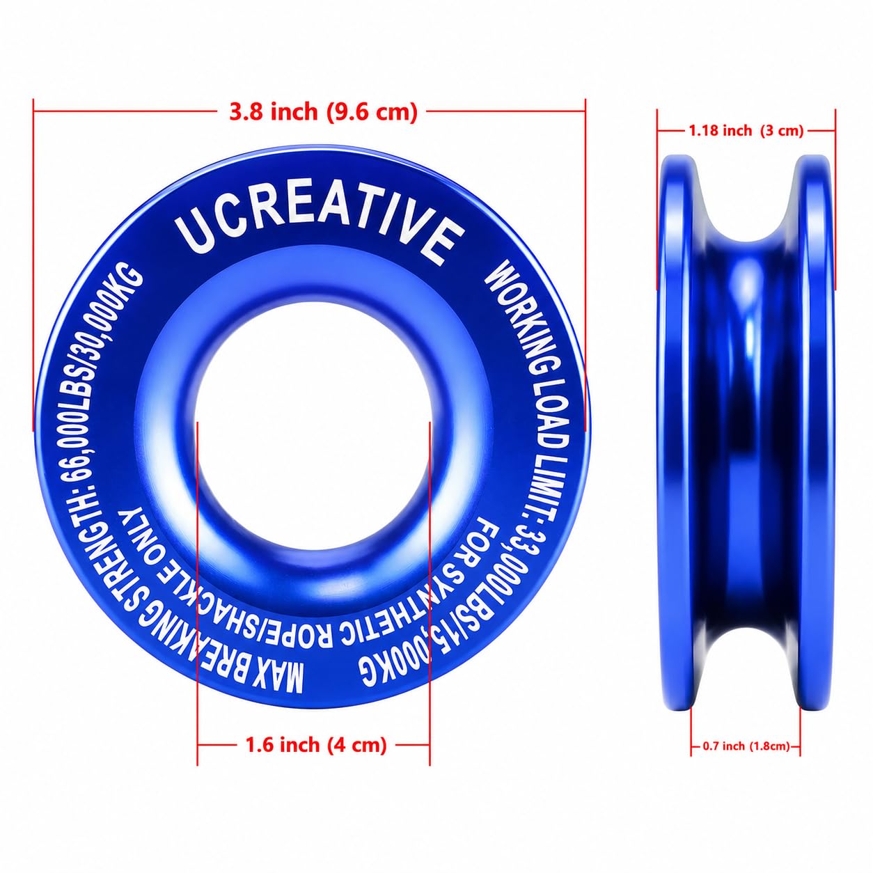 Ucreative 1 x niebieski pierścień regeneracyjny i 2 szt. niebieska miękka szekla zestaw do syntetycznej liny wciągarki do ATV, UTV, SUV-ów, ciężarówek, pojazdów terenowych