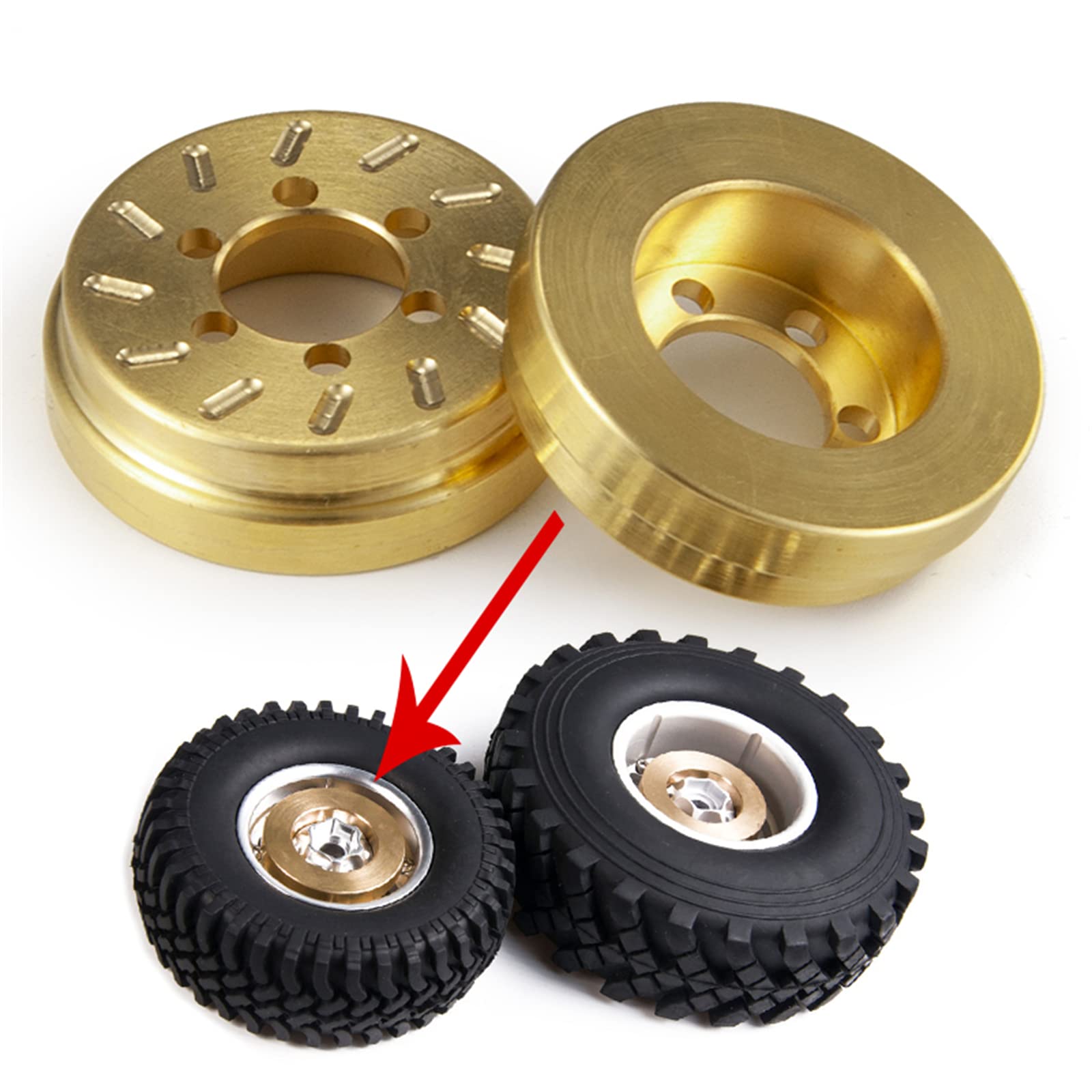 Runup 4 Stück Messing RC Innenrad Gewicht Stapel Gegengewicht für 4,8 cm/5,6 cm Beadlock Räder Felgen Axial SCX10 90046 TRX4 TRX6 1/10 RC Crawler Auto