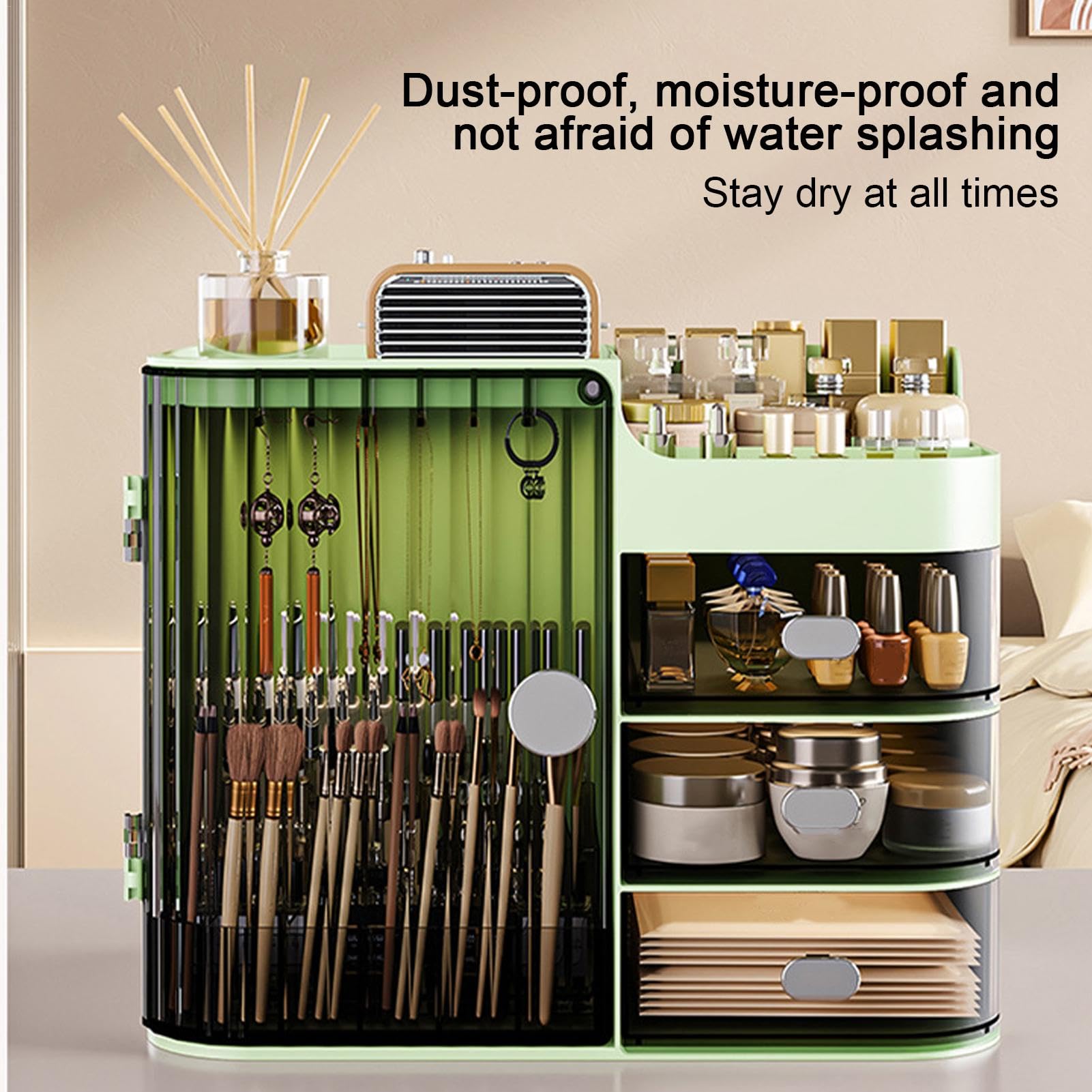 Boîte de rangement pour cosmétiques – Tiroir de bureau de grande capacité | avec plusieurs compartiments | Récipient cosmétique idéal pour femme pour mascara, pinces à cheveux, produits à sourcils, etc