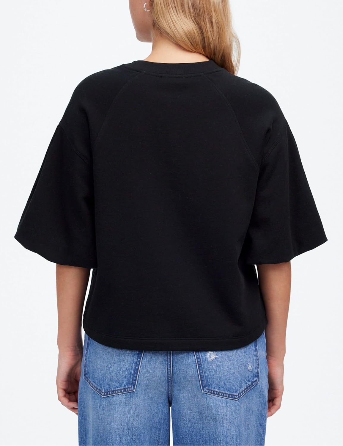 Women Cropped Sweatshirt Tee Puff Short Sleeve Crewneck Pullover Top Solid Casual Summer T-Shirt Blouses - Image 5