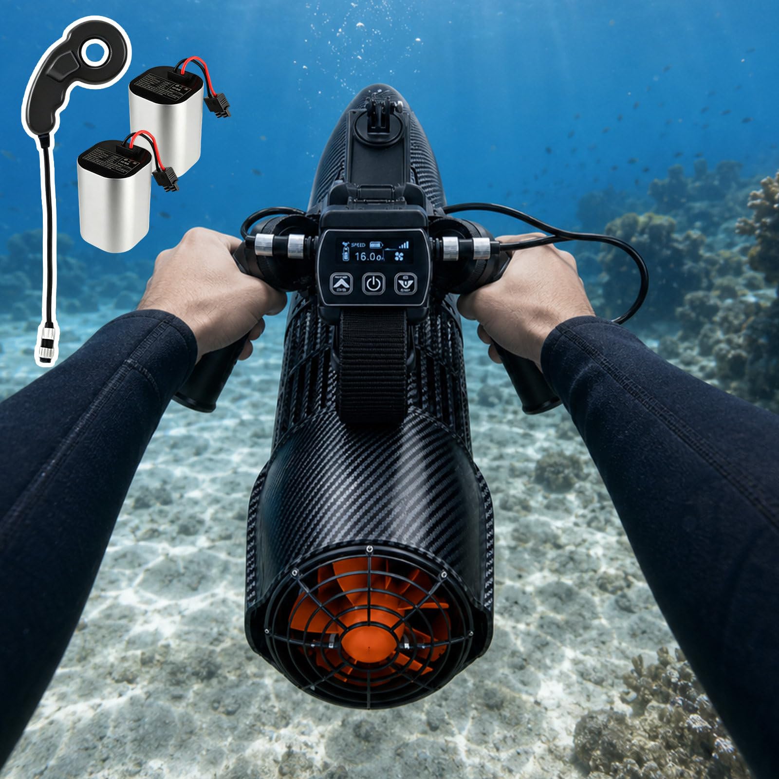 agreilduite Underwater Scooter Underwater Jet | Dual 4400mah Batteries Up To 120 Minutes Runtime Max 7km/H Speed | SUP Motor Electric Fin Compatible, For Underwater Photography Swimming Assistance