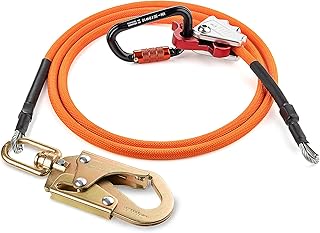 TRSMIMA Steel Wire Core Flipline - 8ft Fall Protection Arborist Climbing Tree Arborist 1/2" Galvanized Steel Cable Lanyard Kit with Swivel Snap Hook Triple Lock Carabiner Rope Grab Adjuster