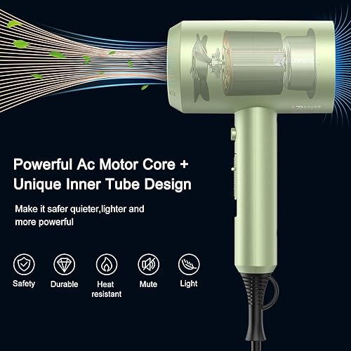 Miniatura 2 de slopehill Secador de pelo iónico profesional, potente secadora de bajo ruido de secado rápido de 1800 W con 2 boquillas concentradoras, 1 accesorio