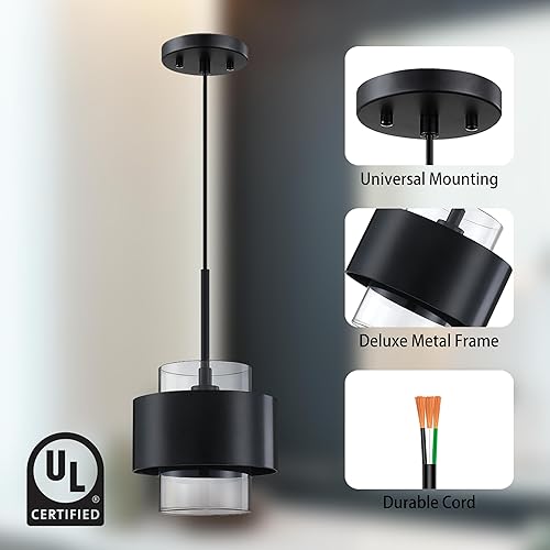 Miniatura 4 de 1 lámpara colgante de isla de cocina para interiores, pantalla de vidrio de tambor de 5.5 pulgadas, accesorios de iluminación de techo modernos de