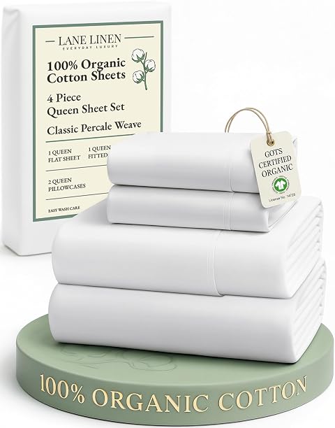 LANE LINEN Eco Friendly 100 Organic Cotton Queen Sheet Set Soft Comfy Fully Elasticized 15 Deep Pocket Bed