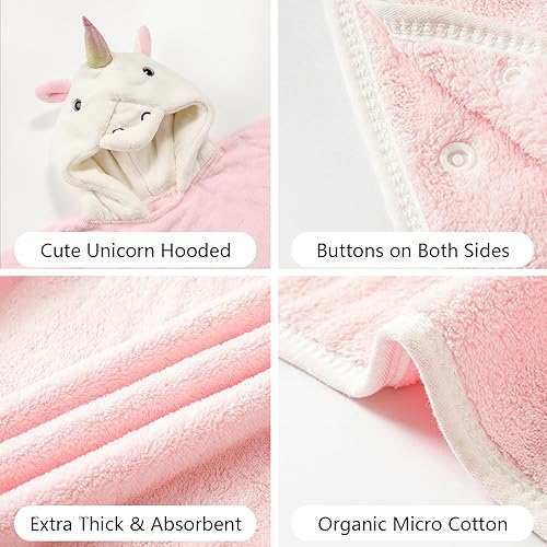 Miniatura 6 de PINNKKU Toalla con capucha de unicornio 3D, toalla de baño ultrasuave y absorbente para bebés, bebés, niños pequeños y niños, toallas de poncho de