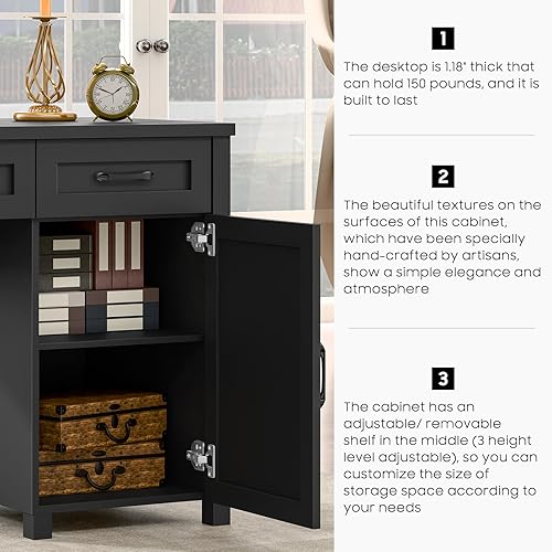 Miniatura 4 de Farmhouse - Escritorio ejecutivo de 47 pulgadas, escritorio para computadora con cajones y armario de almacenamiento, estación de trabajo para