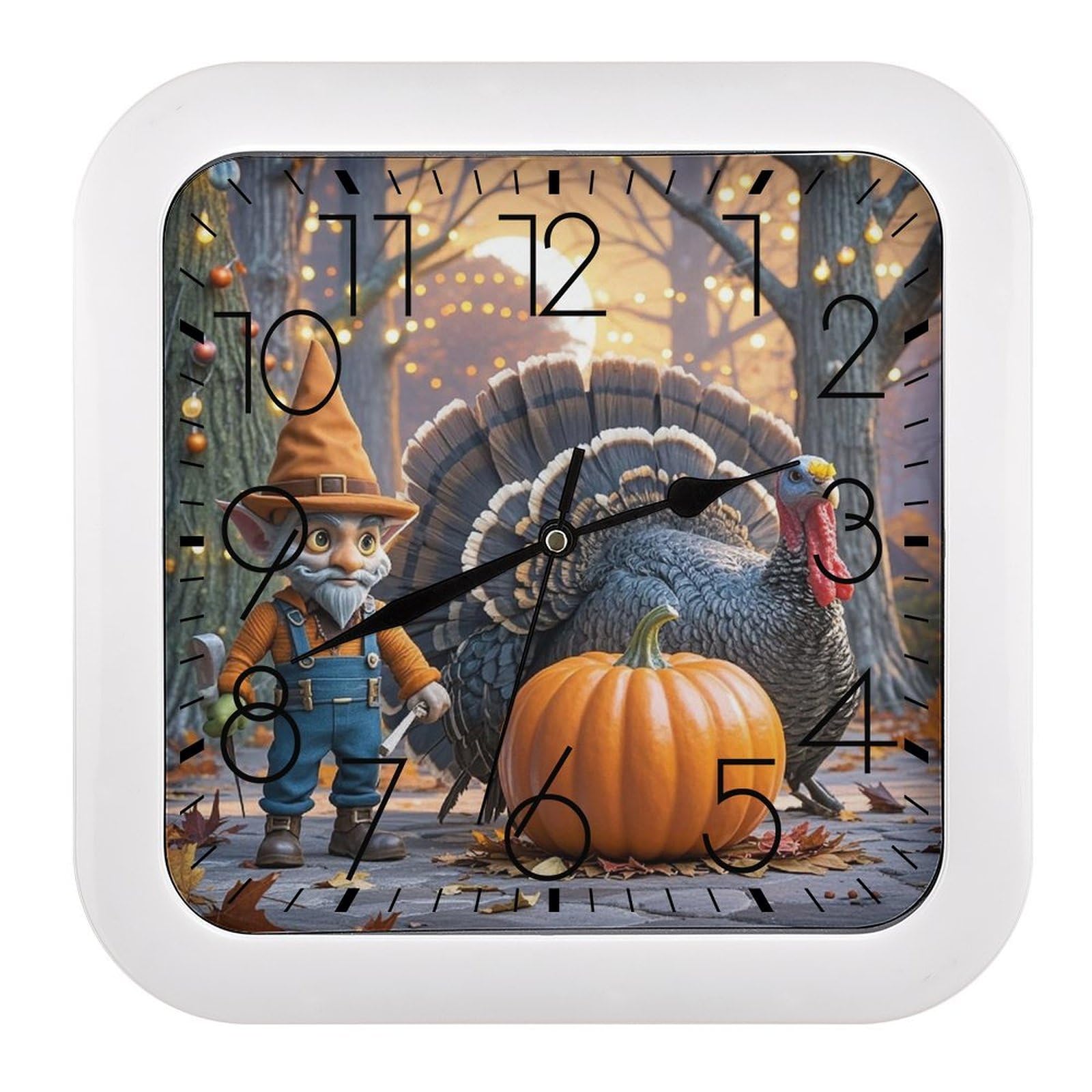 LZQPOEAS Turkey Dinner Day Wall Clock Fashionable Versatile Silent Wall Clock Simple Elegant Non Ticking Analog Clocks Easy to Install Square Modern Clocks for Home Decoration