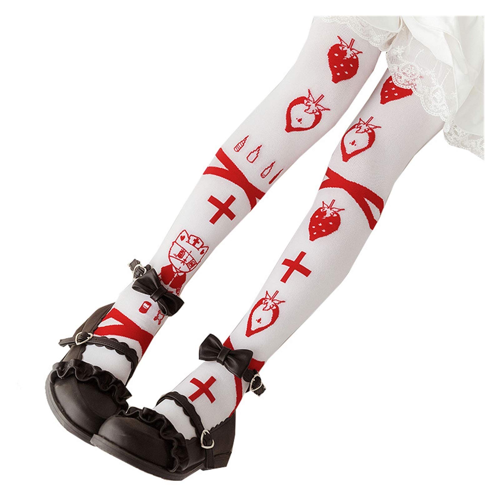 Calcetines de Lolita de Fresa Lindas Medias de Punto sobre Calcetines de Rodilla Lolita Harajuku Socks Cálida (Color : A, Size : M)