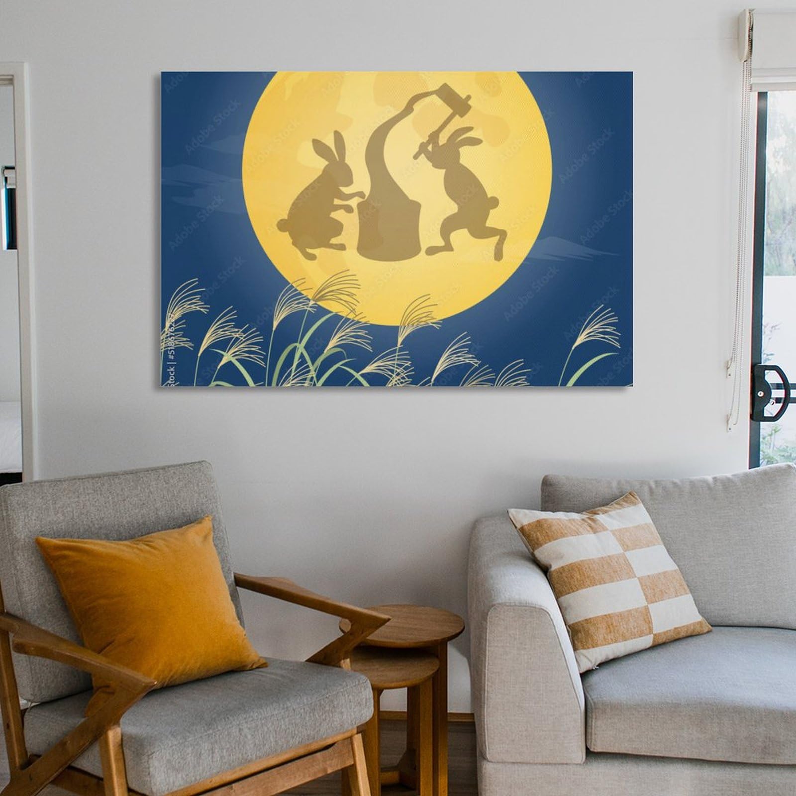 Amazon.co.jp: 月のうさぎシルエットとススキ_お月見_十五夜_ベクター