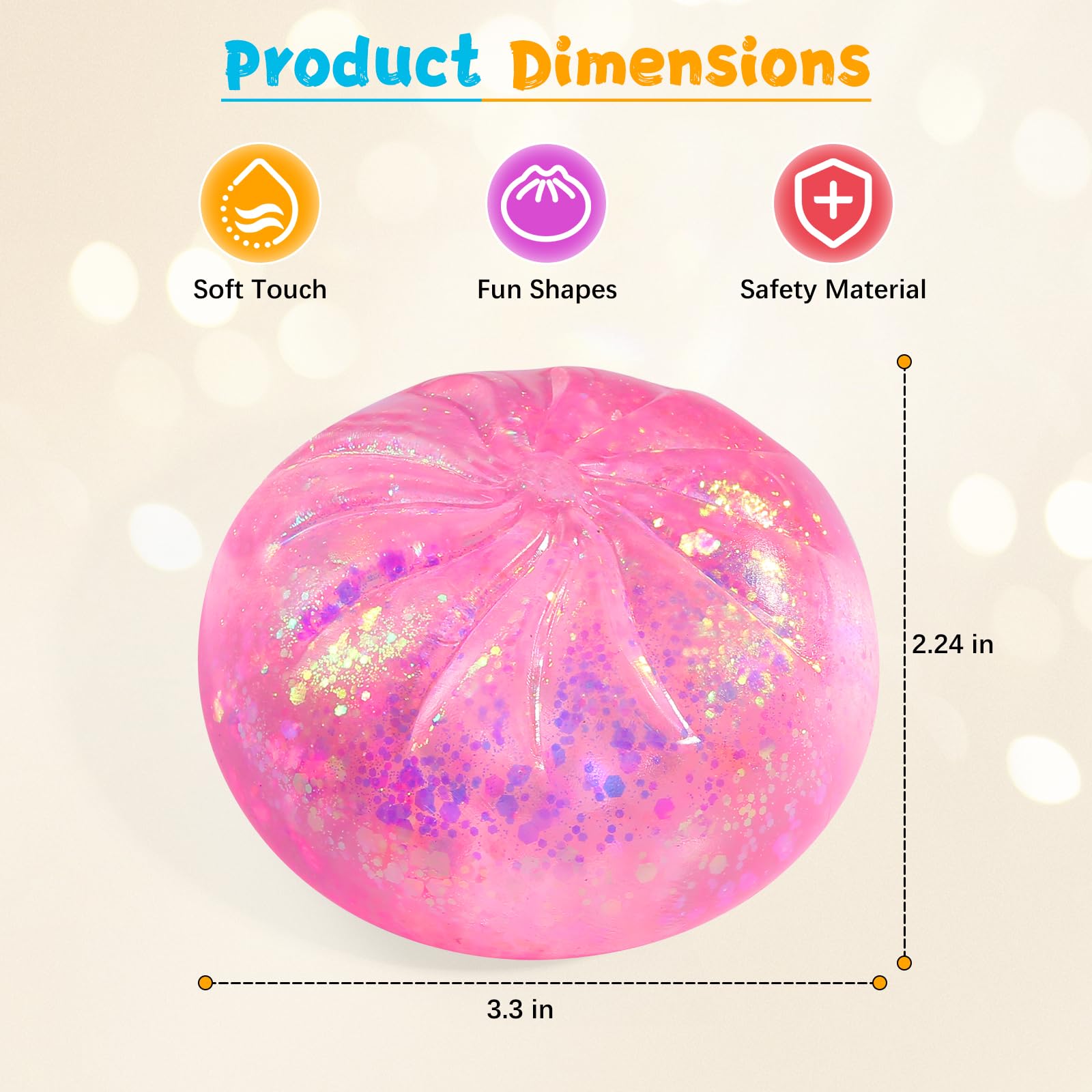 Sugar Glitter Dumpling Squishy,Viral Bao Bun Squishy Dumling Mystery Box,Stress Relief Fidget Squeeze Toy for Holiday & Birthday Gifts (Pink) — view 2