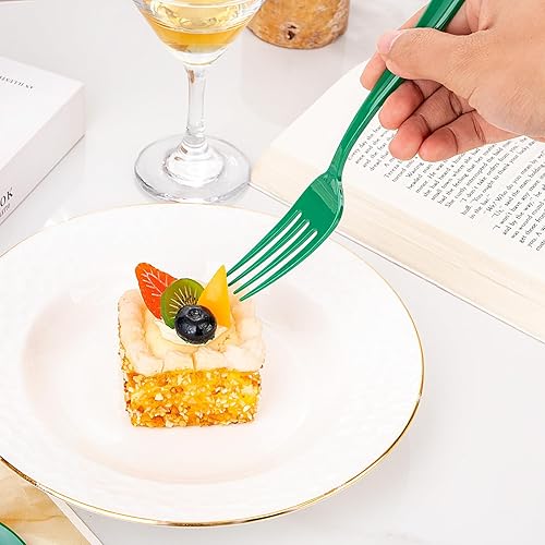 Miniatura 5 de WDF Cubiertos de plástico verde de 160 piezas, cubiertos verdes resistentes que incluyen 80 tenedores verdes, 40 cucharas verdes, 40 cuchillos