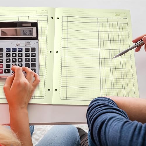 Miniatura 7 de Zhanmai Paquete de 5 250 hojas de análisis de libros columnares de 3 agujeros, libro de contabilidad, bloc de papel para negocios, 50 hojaspaquete,