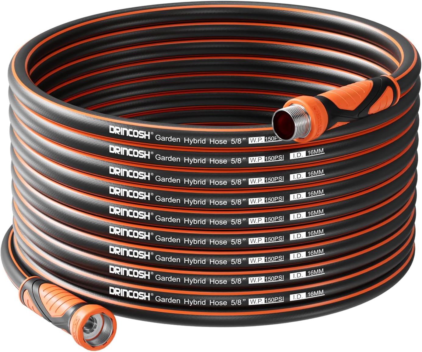 50.5FT Garden Hose Heavy Duty x 5/8", Lightweight Flexible Water Hose with Nickel-plated Fittings, Kink-Free, Leak-Proof, Easy Storage for Yard Lawn Care Male to Female