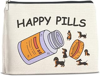 LyoGao Medicine Makeup Bag Gift for Dog Lover Dachshund Happy Pills Cosmetic Bag, Nurse Practitioner Gifts for Pharmacist RX Pharmacy Technician Vet Tech Veterinarian