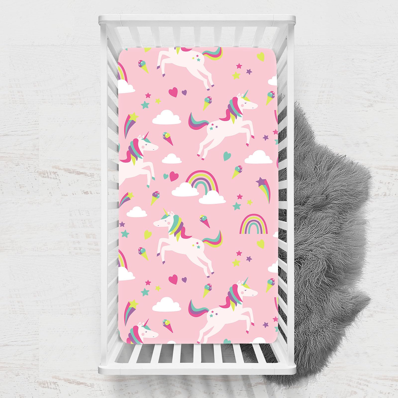Odot Cot Bed Sheets, Unicorn Print Bedside Cribs Fitted Sheets, Baby Bed Sheets Microfiber Cot Bed Mattress Protector, Bassinet Sheets, Easy Care Soft and Dureable (70x140 cm,Pink)